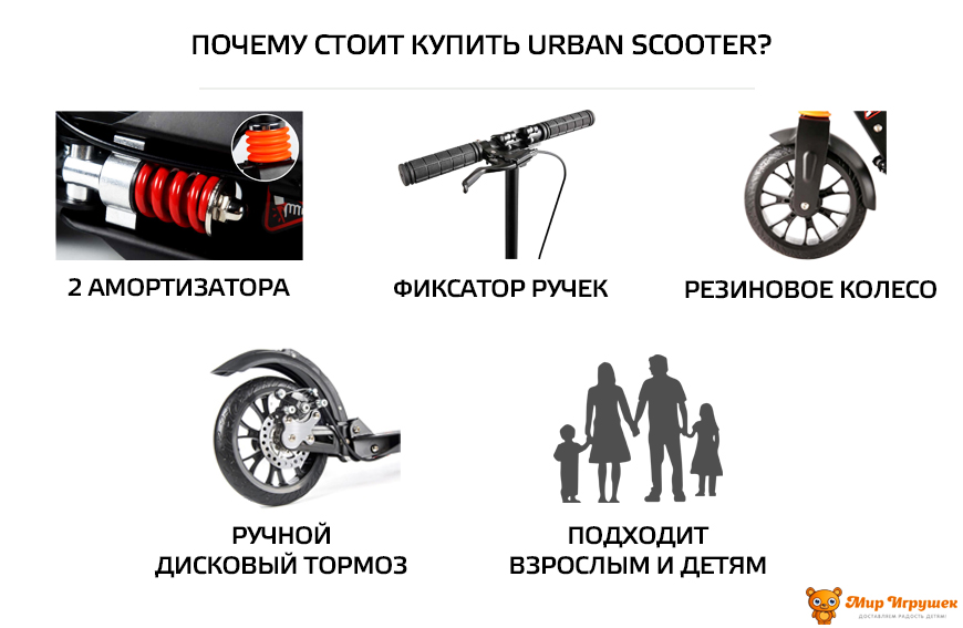 Особенности самоката - Урбан скутер с дисковым тормозом